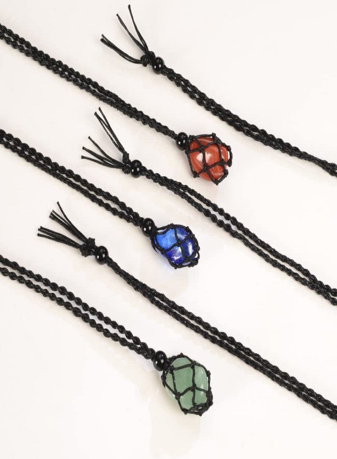 Anjiucc 6-Piece Quartz Crystal Stone Necklace Set - Adjustable Fish Netted Cord Cage Necklaces (Black) - Image 4